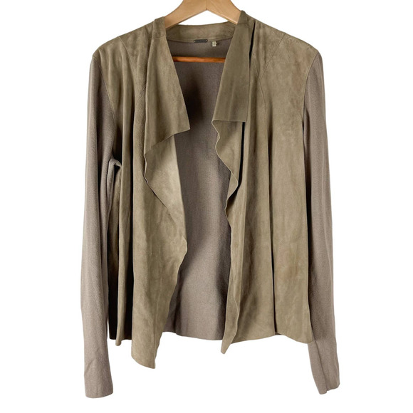 Elie Tahari Sweaters - Elie Tahari Sweater Womens XL Beige Lamb Suede Cardigan Panel Open Front Drapey